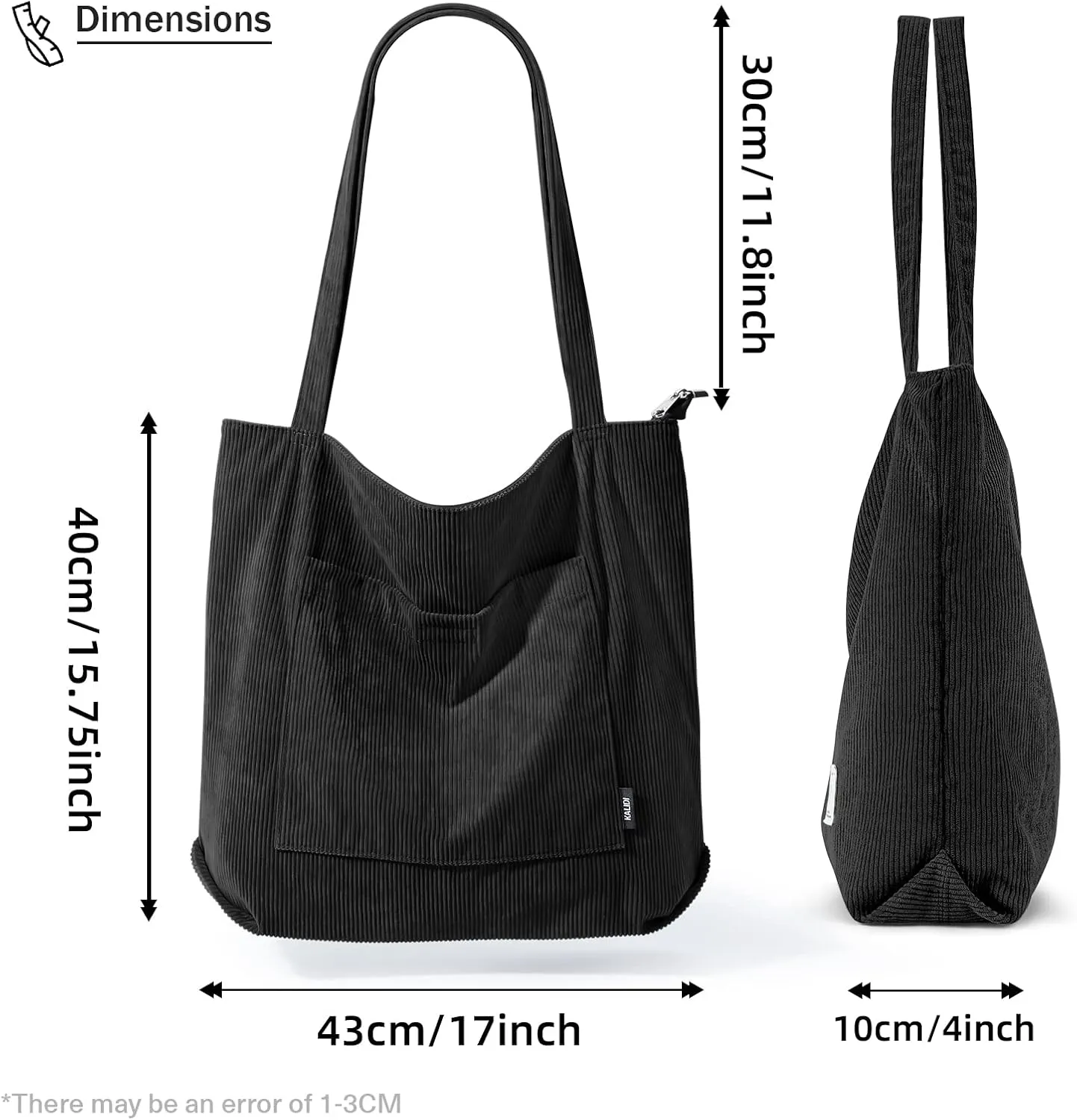 KALIDI Women Corduroy Tote Bag Large Shoulder Tote Bag with Zipper Pocket Casual Hobo Handbag Big Capacity Shopping Work Bag