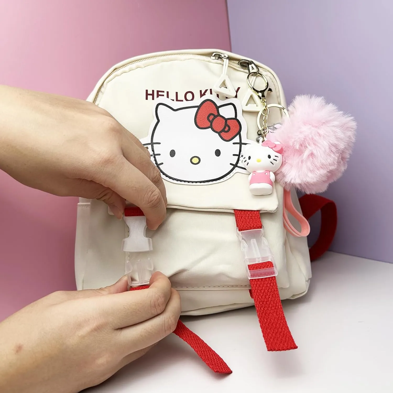 Kawaii Kitty Backpack for Teens Women, Cute Cartoon Nylon Mini Backpack Purse Shoulder Bag Bookbag Travel Daypack
