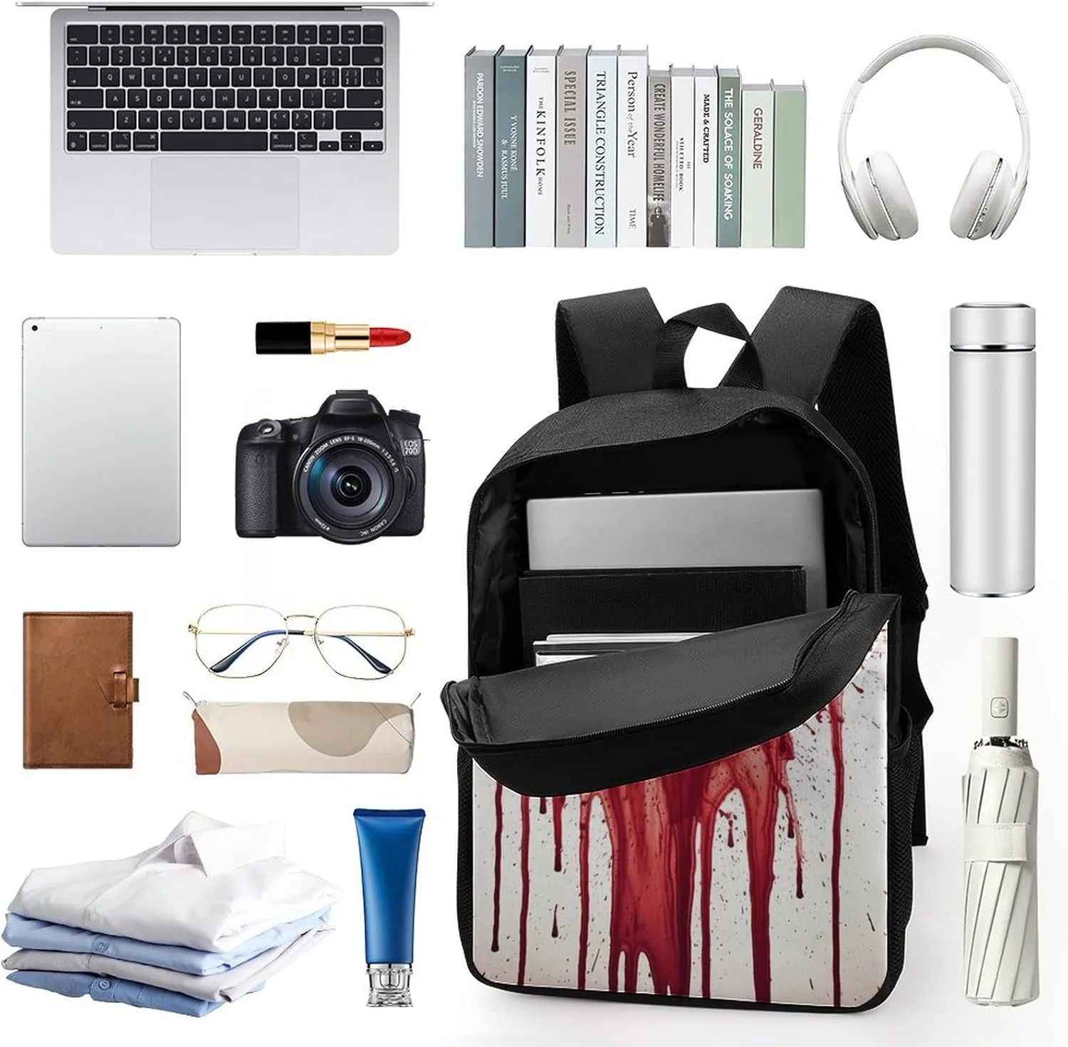 Laptop Backpack Casual Daypack Waterproof Blood Splash Computer Bag Business Work Bag for Travel