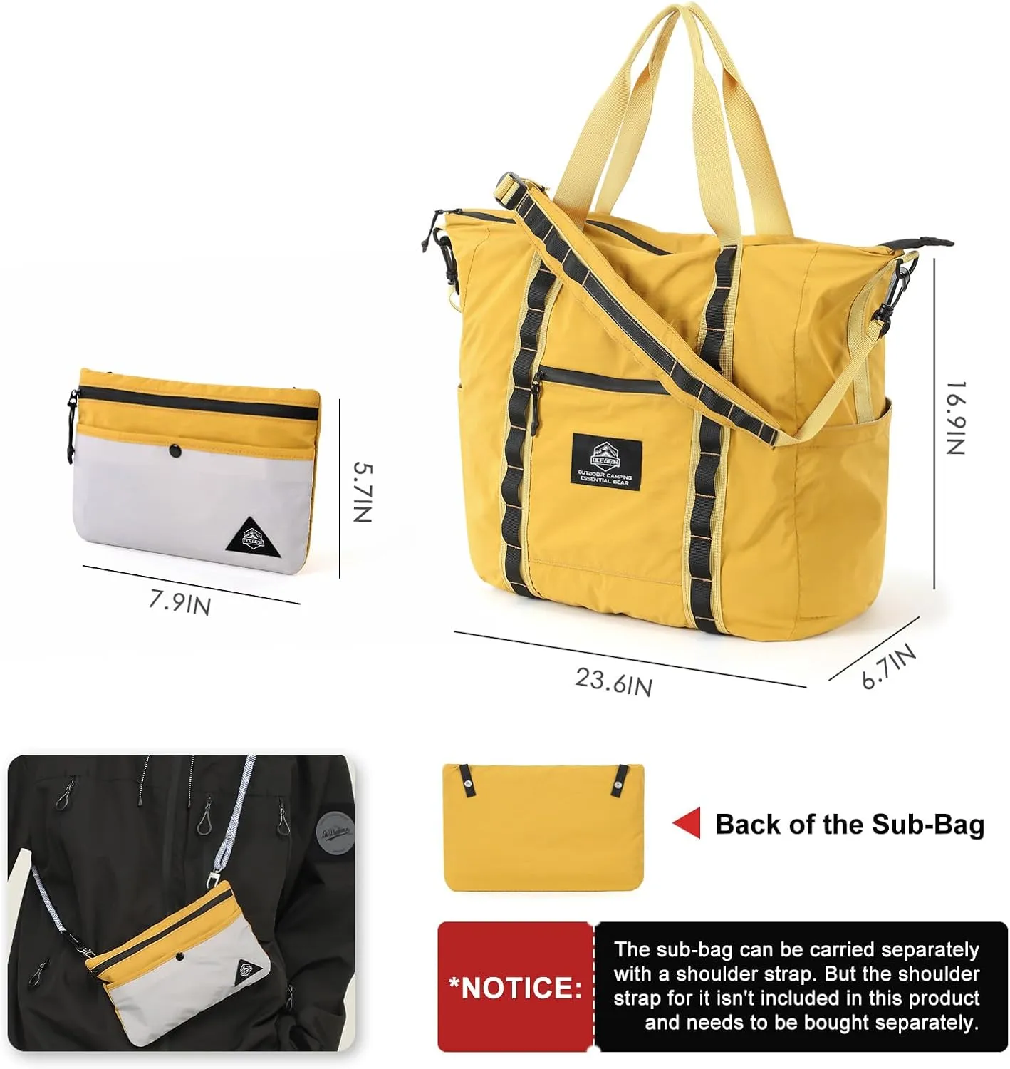 Lightweight Travel Bag for Men & Women - Waterproof Overnight Bag with Removable Strap & Trolley Sleeve