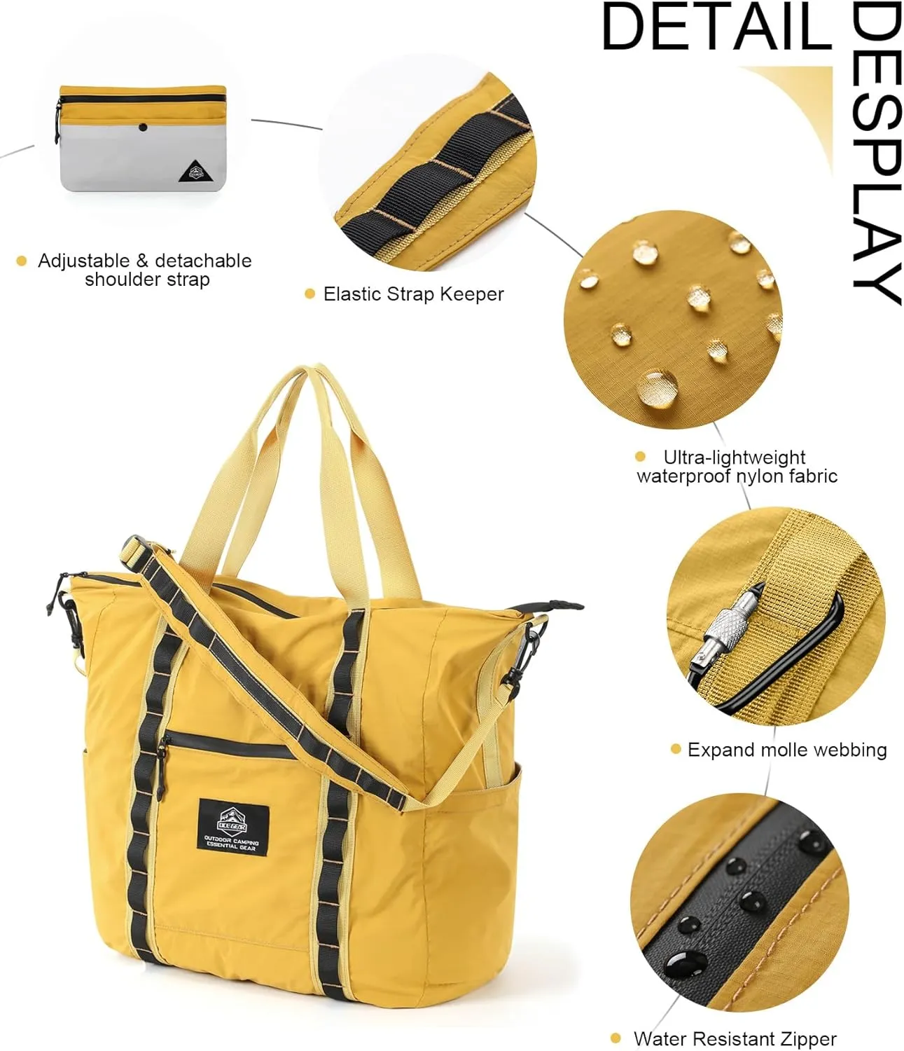 Lightweight Travel Bag for Men & Women - Waterproof Overnight Bag with Removable Strap & Trolley Sleeve