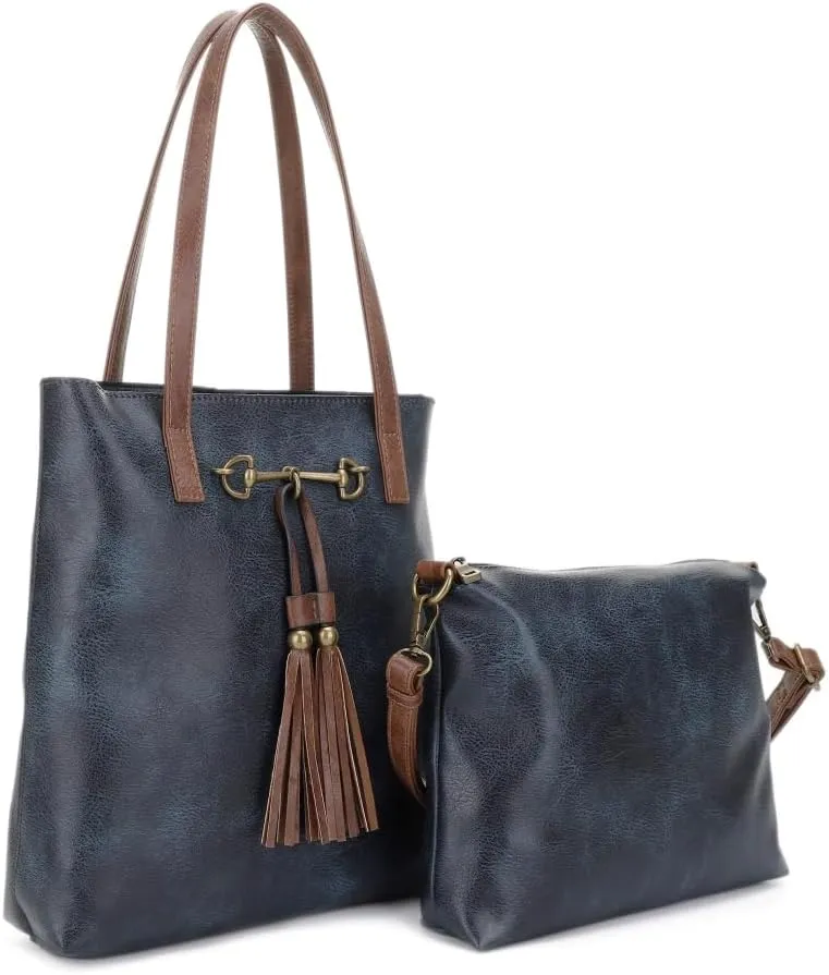 Liz Soto Jane Horsebit 2-in-1 Tote Bag - Vegan Leather Tote Bag for Women with Removable Crossbody Bag, Purses for Women