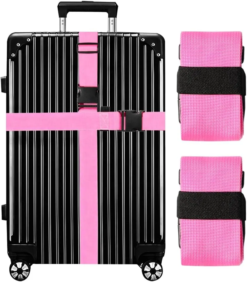 Luggage Straps for Suitcases TSA Approved-2 Pack Bright Personalized Luggage Belt Strap for Suitcase/Carry On Bag Luggage Accessories for Travel (Pink)