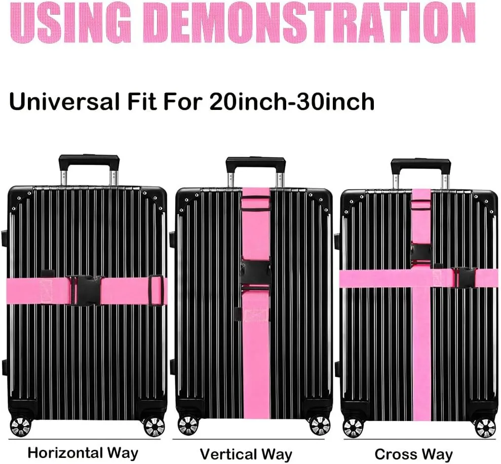 Luggage Straps for Suitcases TSA Approved-2 Pack Bright Personalized Luggage Belt Strap for Suitcase/Carry On Bag Luggage Accessories for Travel (Pink)