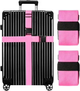 Luggage Straps for Suitcases TSA Approved-2 Pack Bright Personalized Luggage Belt Strap for Suitcase/Carry On Bag Luggage Accessories for Travel (Pink)