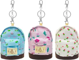LYDZTION 3Pcs Mini Backpack Cute Cosmetic Bag for Women,Floral Canvas Makeup Bag Key Pocket Lipstick Bag Card Holder Data Cable Organizer Zipper Pouch, Beige Pink Blue