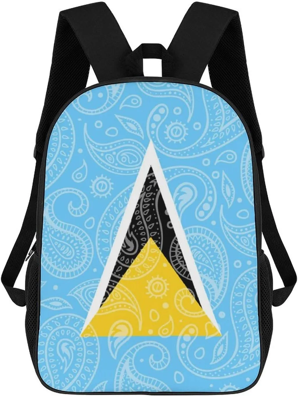 Paisley and Saint Lucia Flag Fashion 17 Inch Backpack Simple Shoulders Daypacks Lightweight Laptop Bag Travel Gear