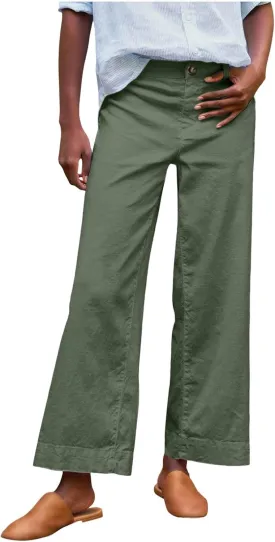 PTOLOCIF Linen Pants for Women Wide Leg Palazzo Pants High Waisted Summer Casual Cotton Linen Boho Pants with Pockets