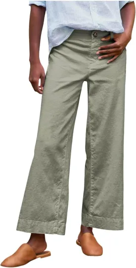 PTOLOCIF Linen Pants for Women Wide Leg Palazzo Pants High Waisted Summer Casual Cotton Linen Boho Pants with Pockets