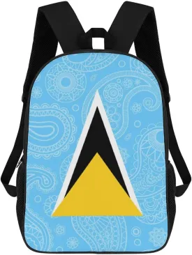 Saint Lucia Flag Paisley Pattern Funny 17 Inch Backpack Multipurpose Shoulders Daypack Laptop Bag for Travel Hiking Camping 12.5 X 17 X 5.5 Inch