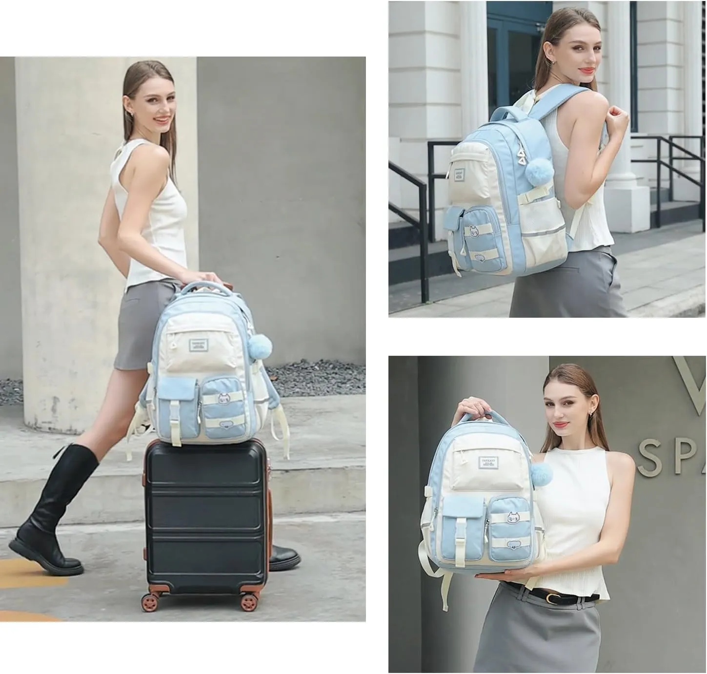 School Backpack for Teen Girls, Cute Big Student Laptop Backpack for College Women Middle High School Bookbag Travel Daypack, Khaki Beige