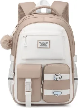School Backpack for Teen Girls, Cute Big Student Laptop Backpack for College Women Middle High School Bookbag Travel Daypack, Khaki Beige
