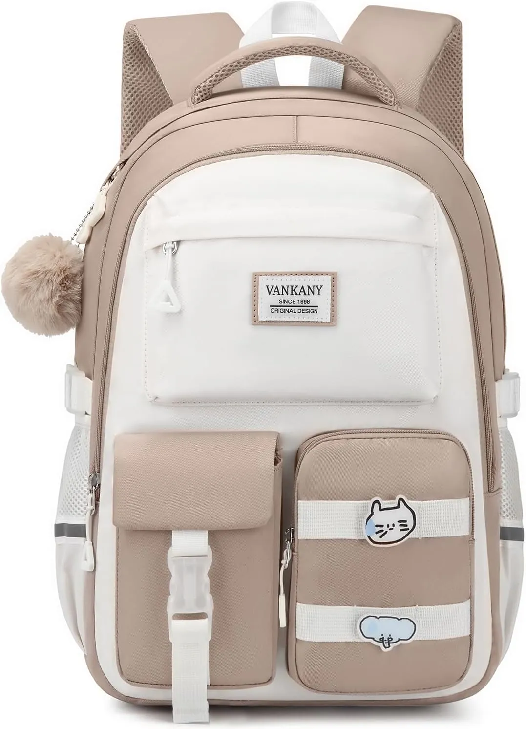 School Backpack for Teen Girls, Cute Big Student Laptop Backpack for College Women Middle High School Bookbag Travel Daypack, Khaki Beige