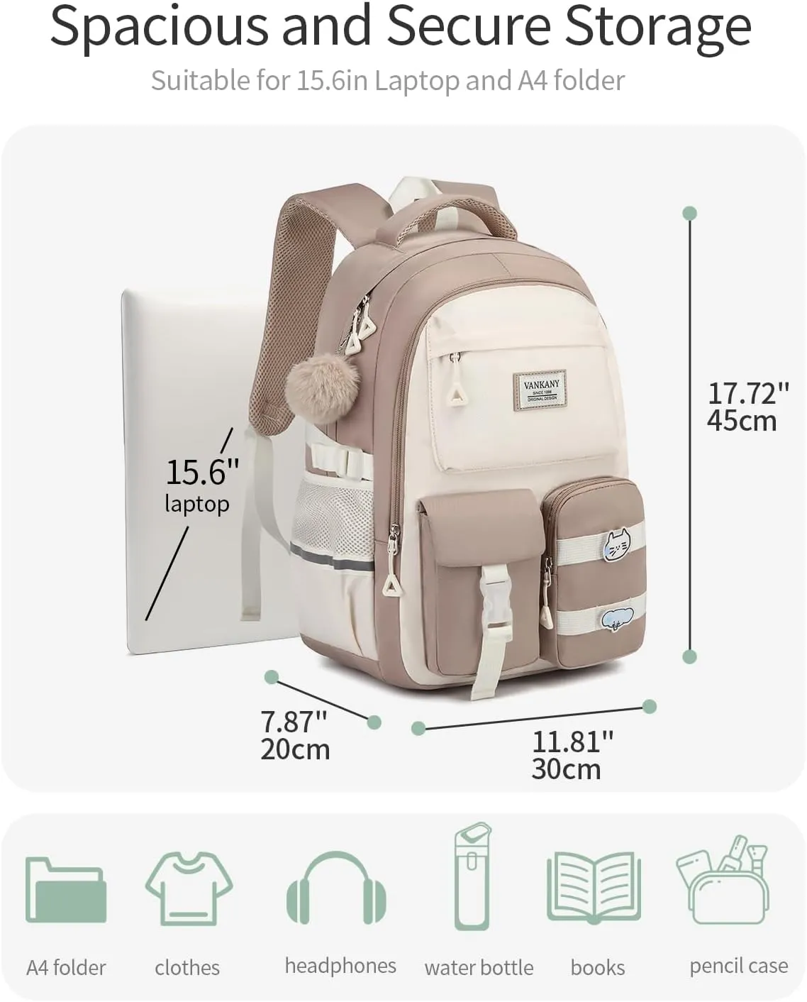 School Backpack for Teen Girls, Cute Big Student Laptop Backpack for College Women Middle High School Bookbag Travel Daypack, Khaki Beige