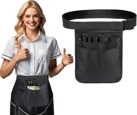Server Apron, 9.84x7.32Inch Restaurant Waitress Accessories Bag Adjustable Belt Utility Waist Pack Multi Compartment for Restaurants, Gardening, Nursing (Black)