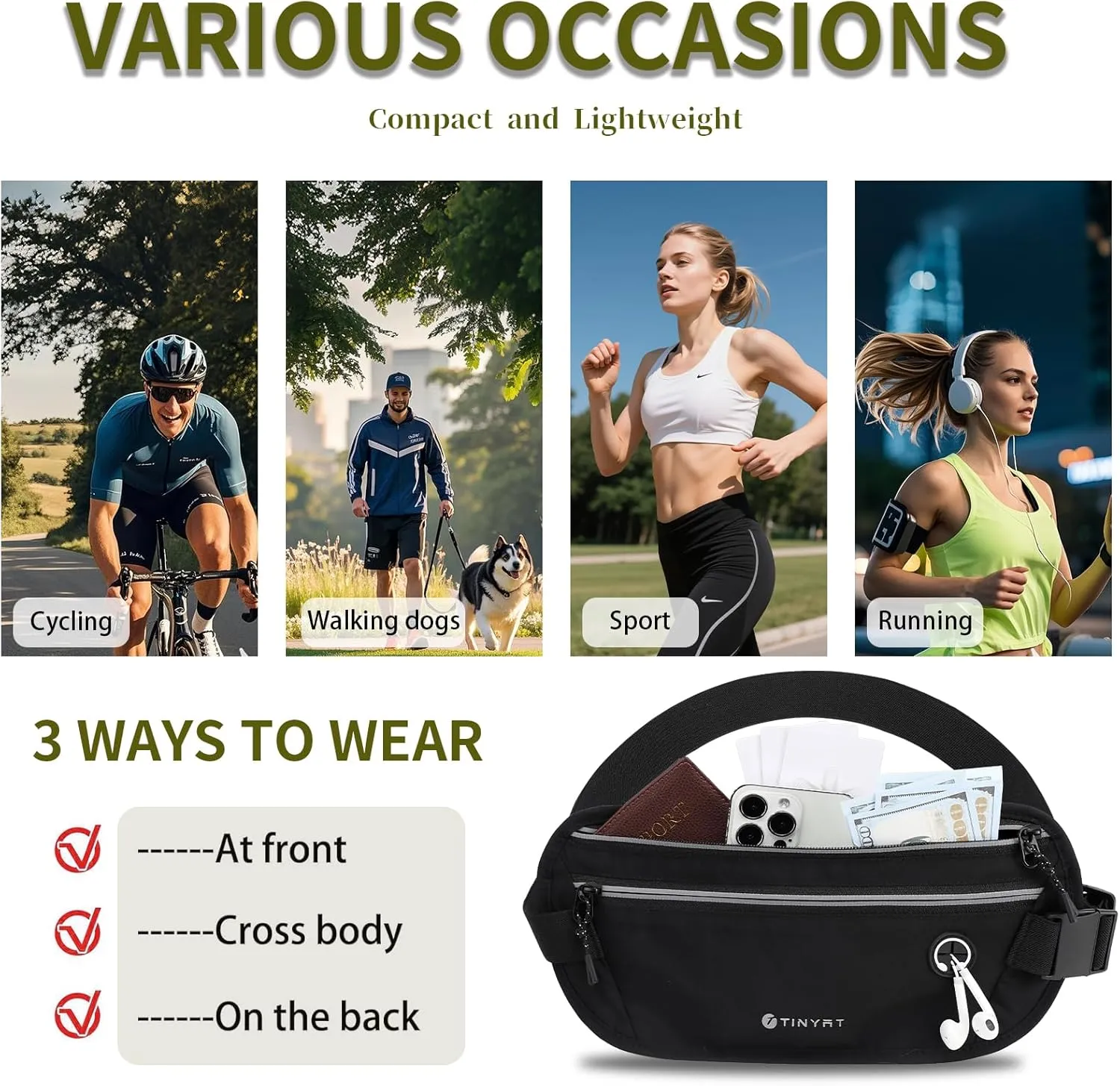 Slim Running Belt for Women Men Runners Fanny Packs With Phone Holder Hidden Pockets Exercise Waist Bag for Marathon Workout