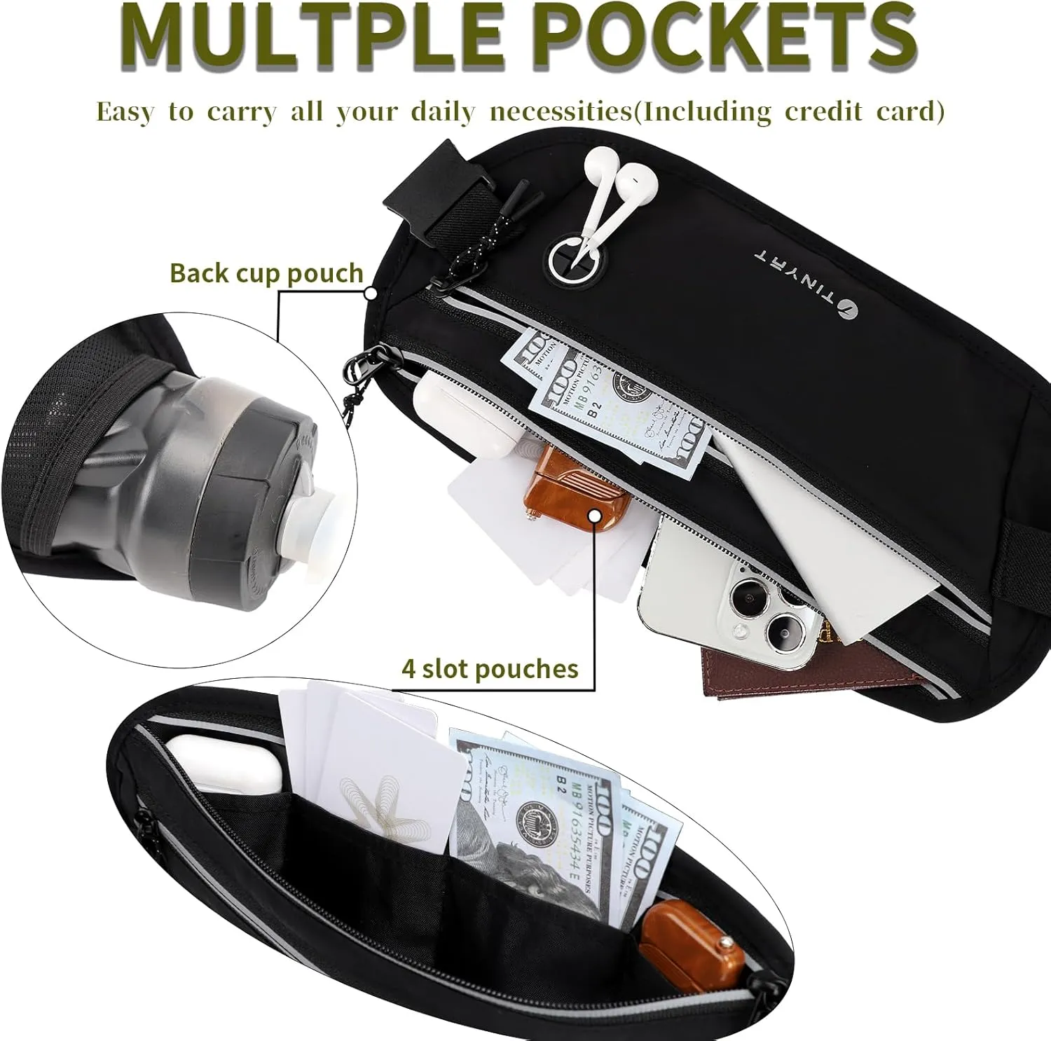 Slim Running Belt for Women Men Runners Fanny Packs With Phone Holder Hidden Pockets Exercise Waist Bag for Marathon Workout
