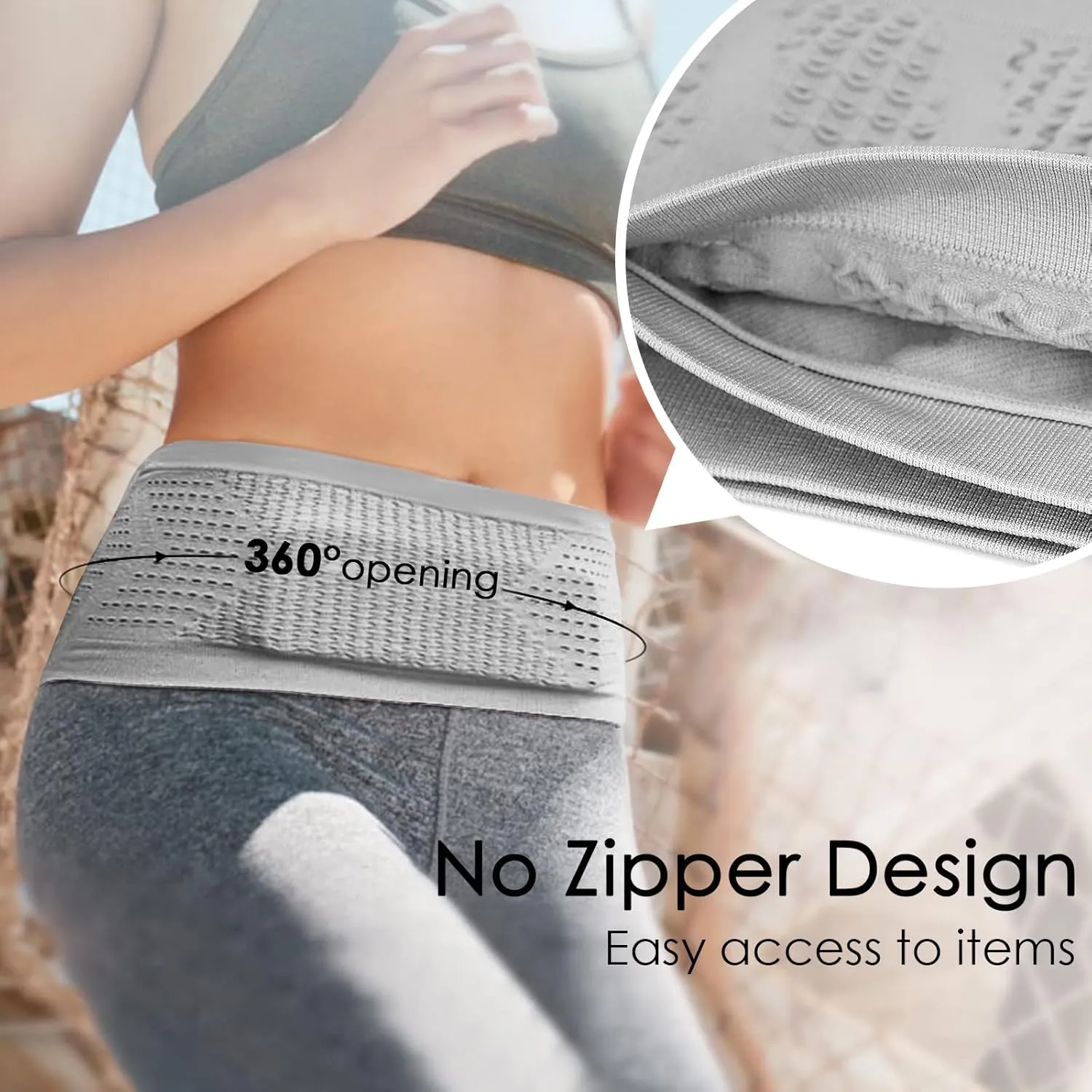 Slim Running Belt, Hidden Fanny Pack for Men Women, Travel Running Waist Pack for Money and Passport (Grey, Large)