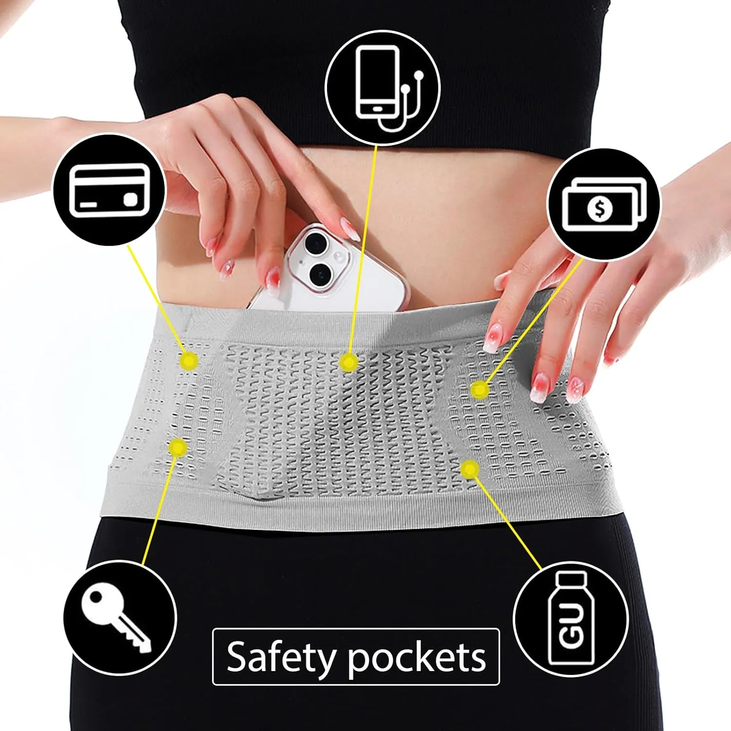 Slim Running Belt, Hidden Fanny Pack for Men Women, Travel Running Waist Pack for Money and Passport (Grey, Large)