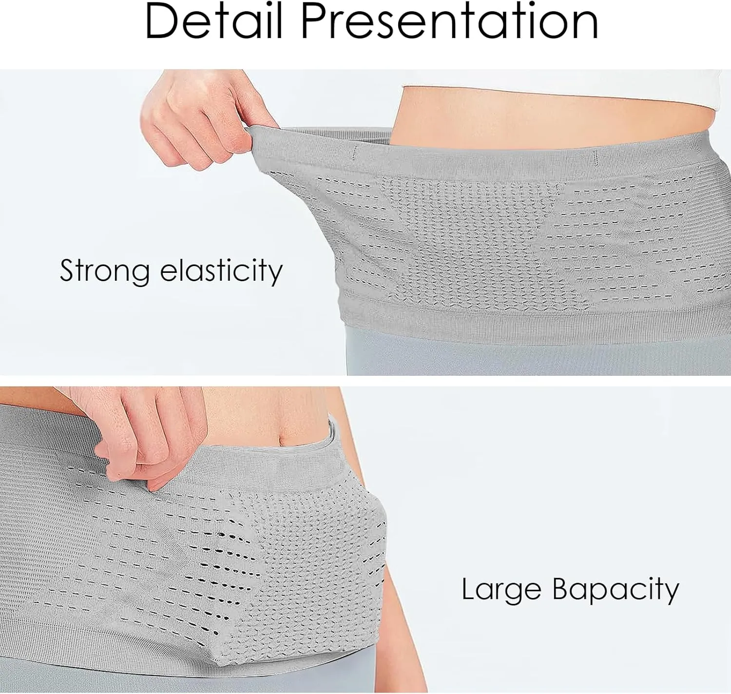 Slim Running Belt, Hidden Fanny Pack for Men Women, Travel Running Waist Pack for Money and Passport (Grey, Large)