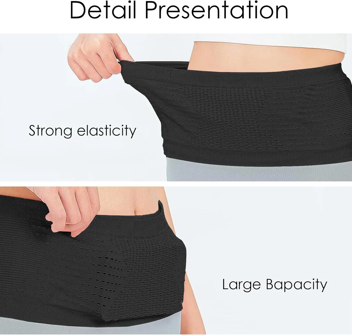 Slim Running Belt, Hidden Running Belt Fanny Pack for Men Women, Travel Running Waist Belt for Money and Passport (Black, Large)