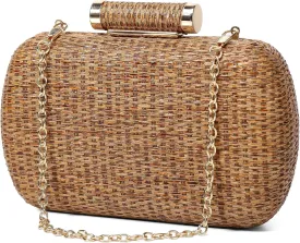 Straw Clutch Purse for Women, Hand-Woven Wicker Evening Handbag, Raffia Party Wedding Beach Bag for Summer