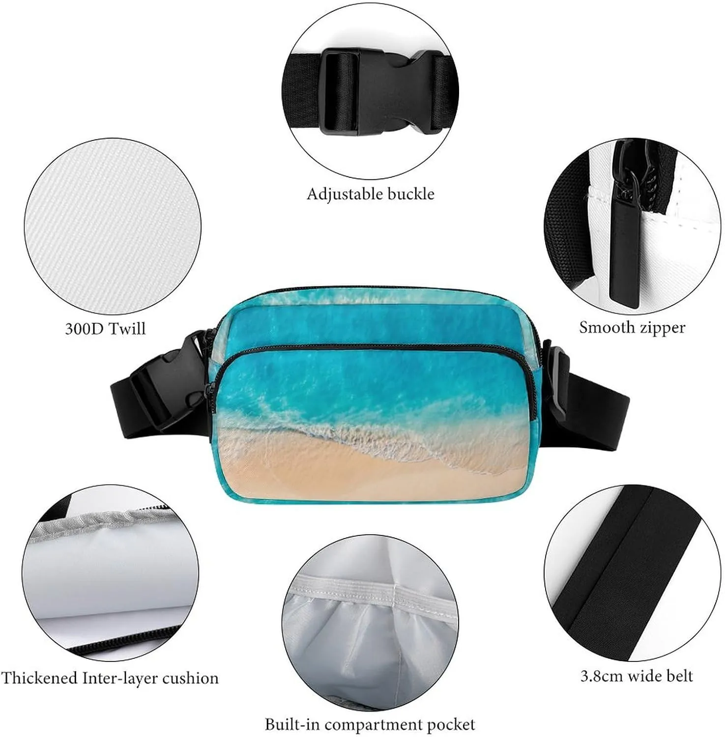 Summer Seascape Belt Bag Fanny Pack Crossbody Beach Fashion Waist Packs With Adjustable Strap For Men Women Travel Hiking Cycling Running