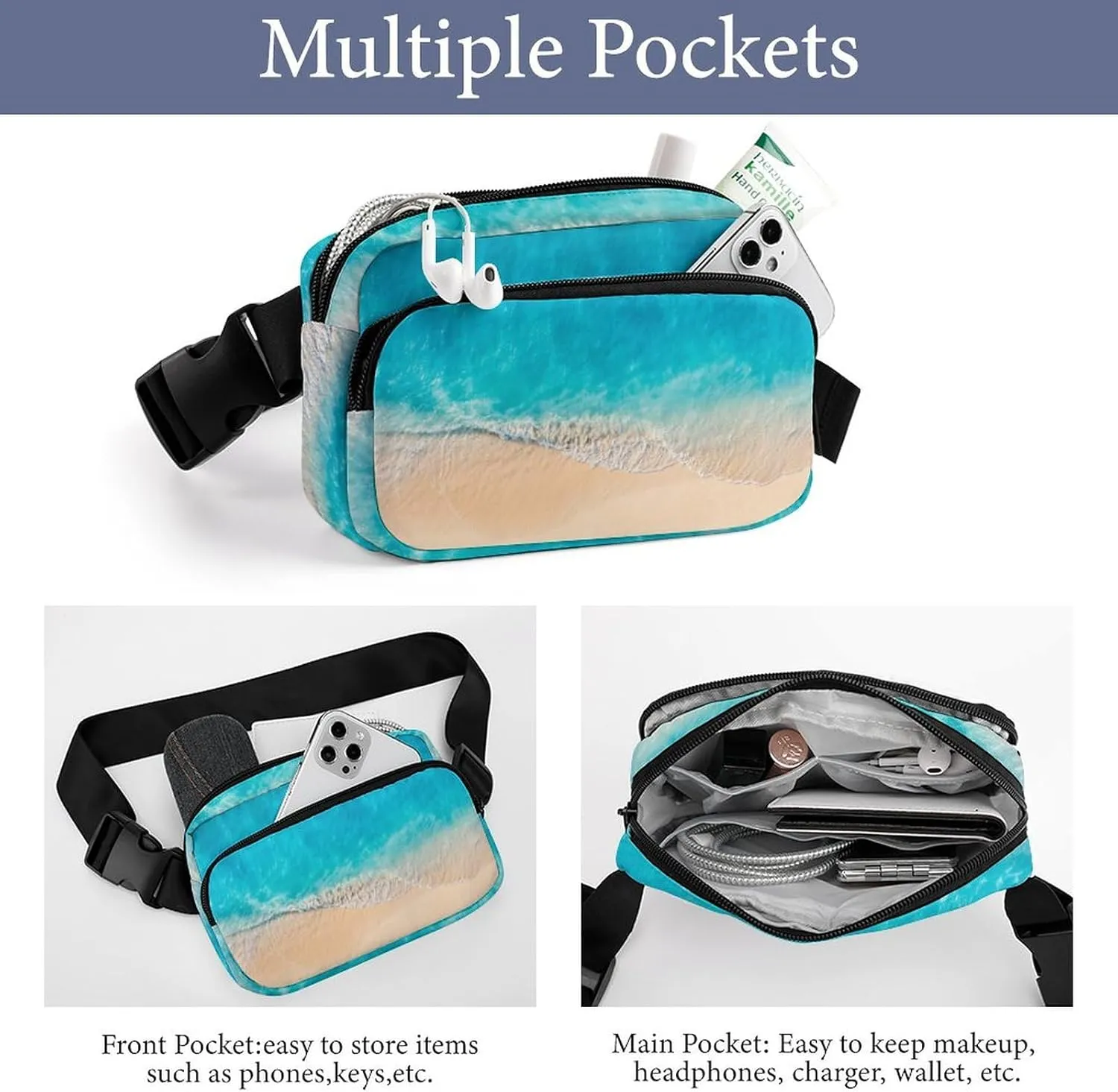 Summer Seascape Belt Bag Fanny Pack Crossbody Beach Fashion Waist Packs With Adjustable Strap For Men Women Travel Hiking Cycling Running