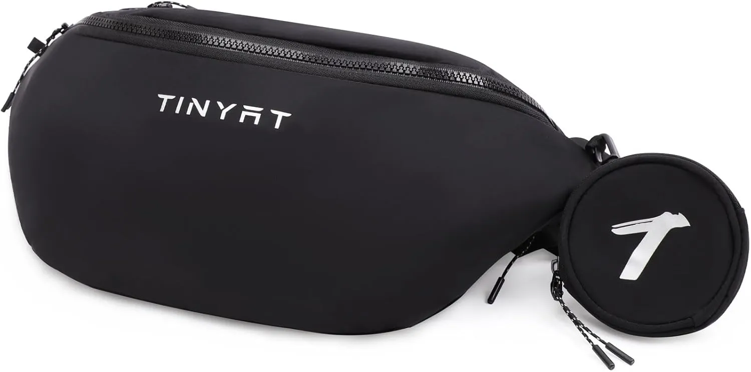 TINYAT Crossbody Fanny Packs for Women Men Waterproof Waist Belt Bag with Coin Pouch Large Chest Bum Pack for Running Travel