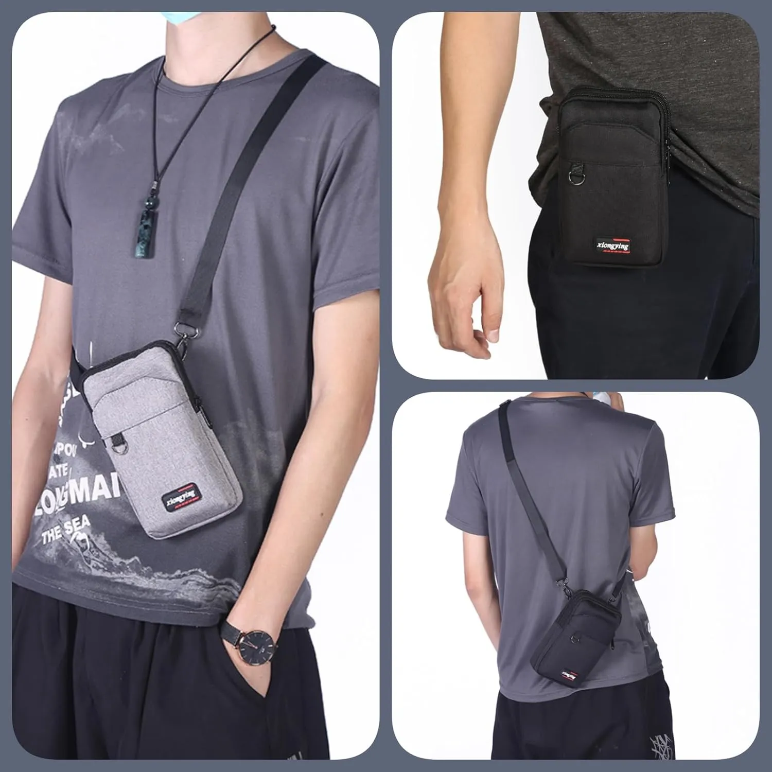 Travel Cell Phone Pouch Belt Pouch, Phone Holster Crossbody Bag with Shoulder Strap for iPhone Case Holder for Hand with Neck Lanyard Smartphone Walking Passport Wallet