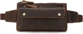 Unisex Brown Genuine Leather Waist Bag Messenger Fanny Pack Bum Bag For Men Women Travel Sports Running Hiking