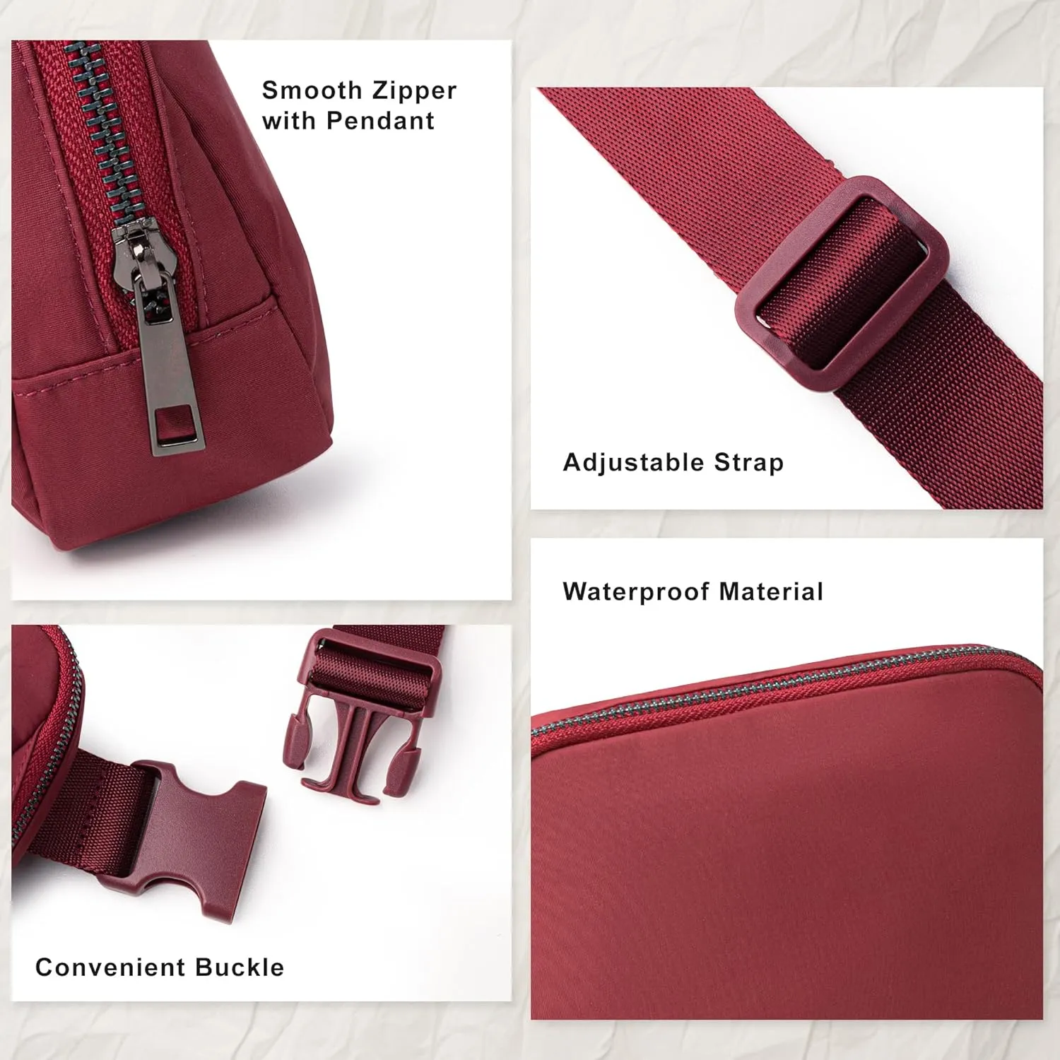 Viva Terry Nylon Waist Belt Bag for Women Fanny Pack Crossbody Bag with Adjustable Strap for Running Hiking Travel Workout-Red