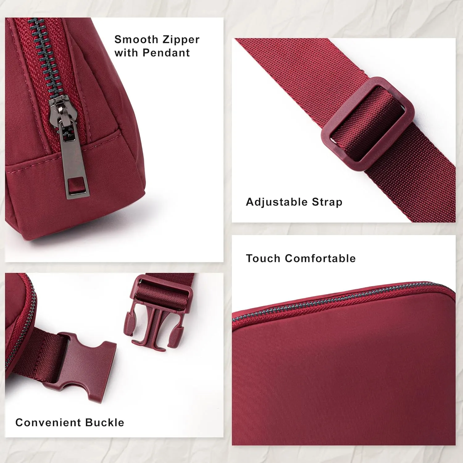 Viva Terry Nylon Waist Belt Bag for Women Fanny Pack Crossbody Bag with Adjustable Strap for Running Hiking Travel Workout-Red