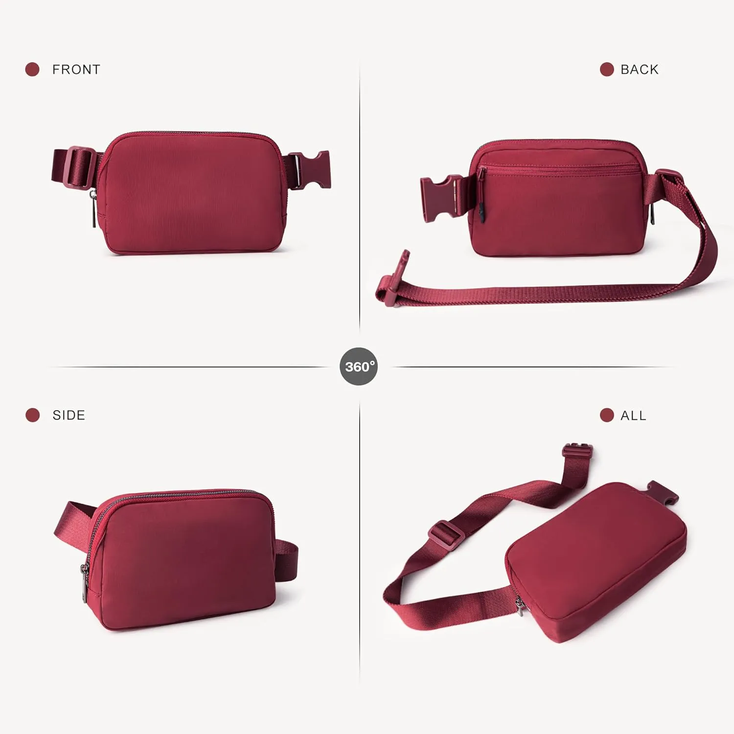Viva Terry Nylon Waist Belt Bag for Women Fanny Pack Crossbody Bag with Adjustable Strap for Running Hiking Travel Workout-Red