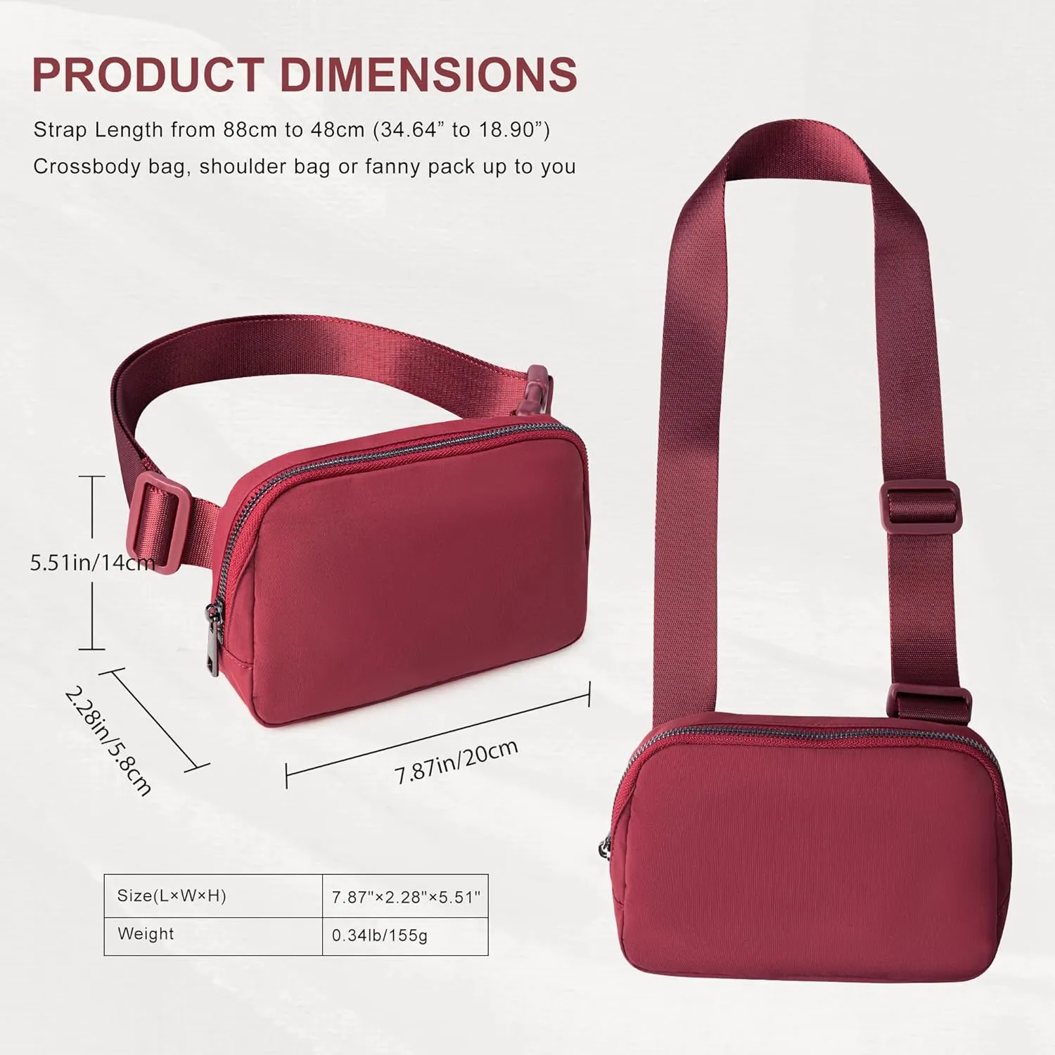 Viva Terry Nylon Waist Belt Bag for Women Fanny Pack Crossbody Bag with Adjustable Strap for Running Hiking Travel Workout-Red
