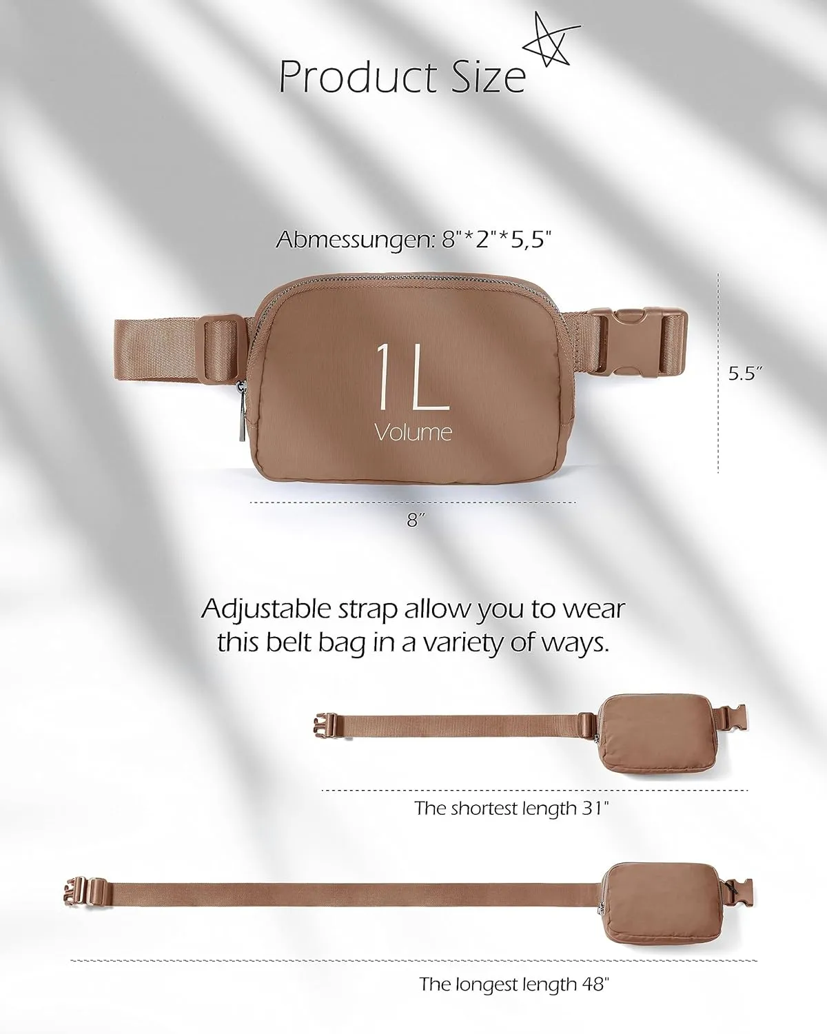 vividreams Everywhere Belt Bag, Mini Fanny Pack with Adjustable Strap for Workout Running Travel Hiking, Brown