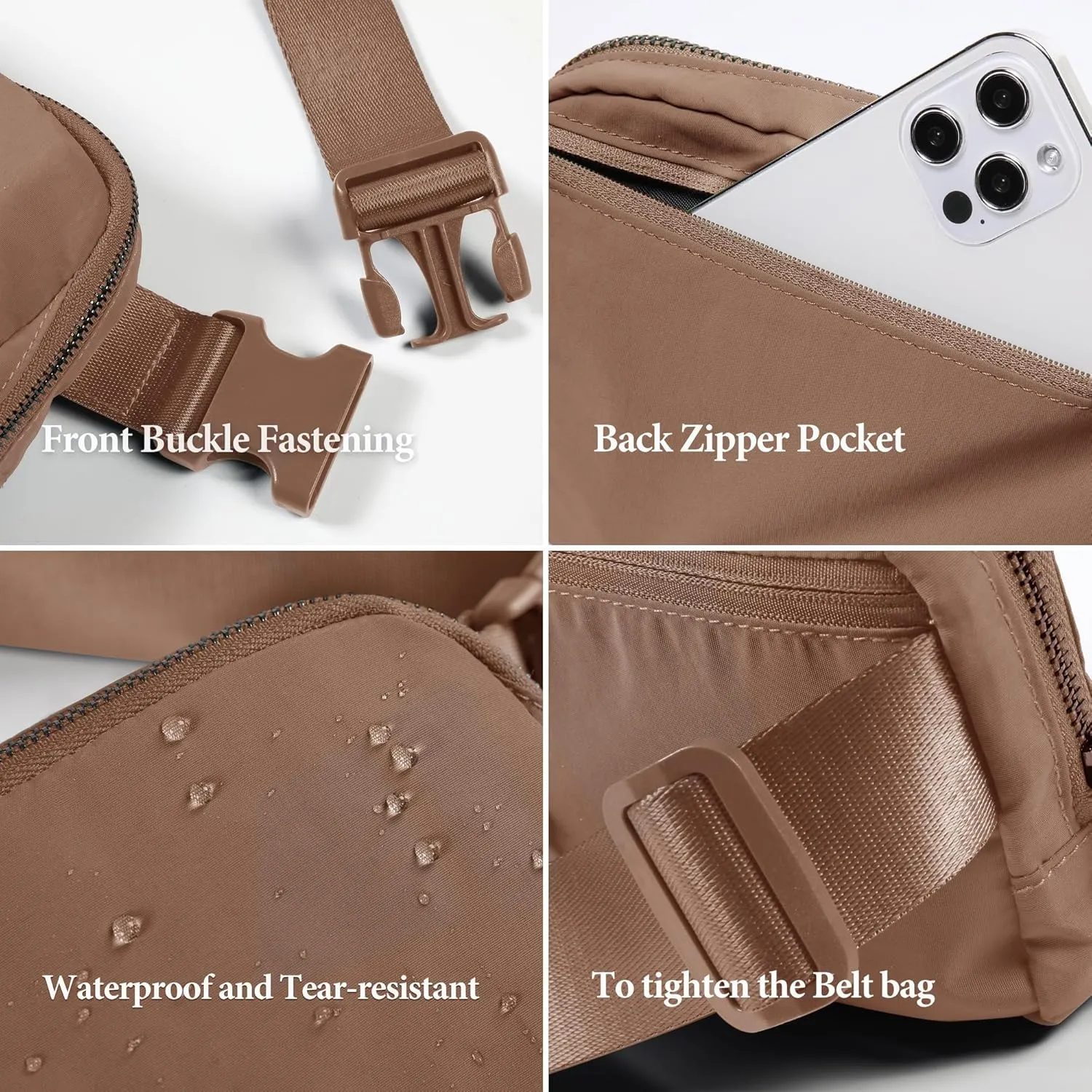 vividreams Everywhere Belt Bag, Mini Fanny Pack with Adjustable Strap for Workout Running Travel Hiking, Brown