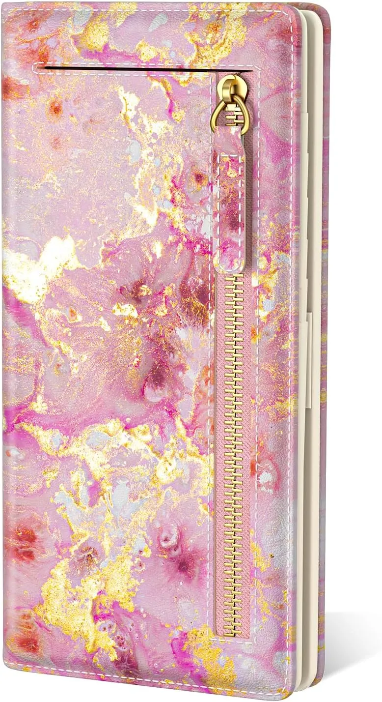 Wallet Women, Cute Marble RFID Blocking Credit Card Holder for Women, Slim Thin Leather Bifold Ladies Purse, Clutch Billfold Card Holder Wallets with 11 Card Slots & ID Window, Pink Gold