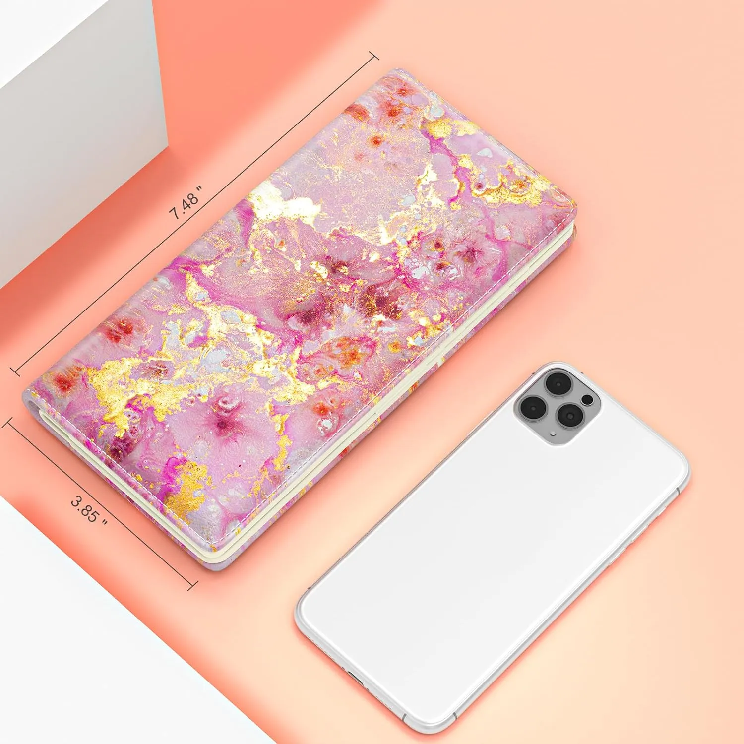 Wallet Women, Cute Marble RFID Blocking Credit Card Holder for Women, Slim Thin Leather Bifold Ladies Purse, Clutch Billfold Card Holder Wallets with 11 Card Slots & ID Window, Pink Gold