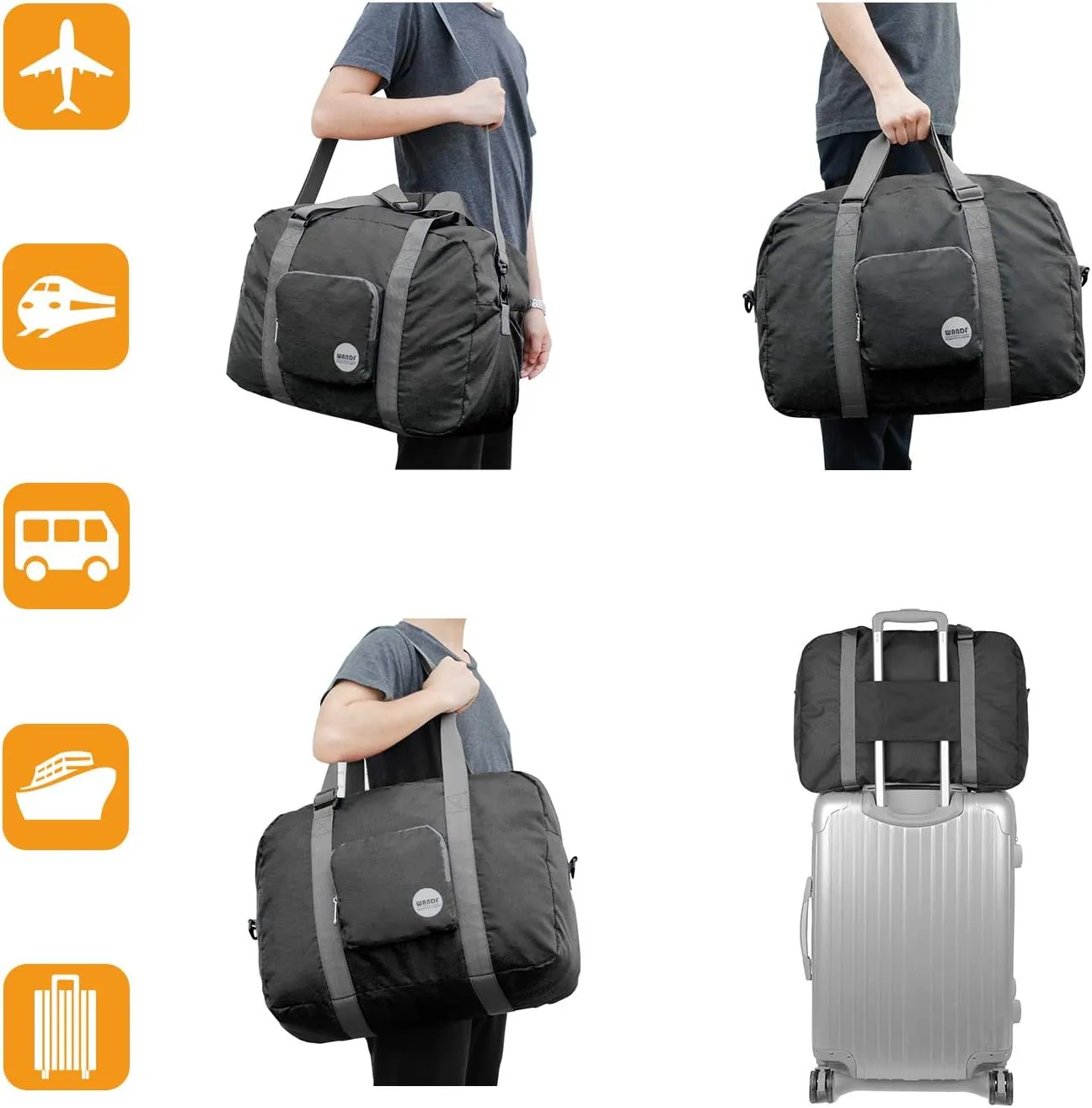 WANDF For Spirit Airlines Personal Item Bag 18x14x8 Foldable Travel Duffel Carry on Weekender Overnight for Women Men