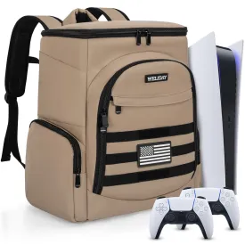 WELIDAY Gaming Console Backpack Compatible with PS5/PS5 Slim/PS5 Pro, Protective Travel Case with 15.6″ Laptop Compartment and Multiple Pockets (Khaki)